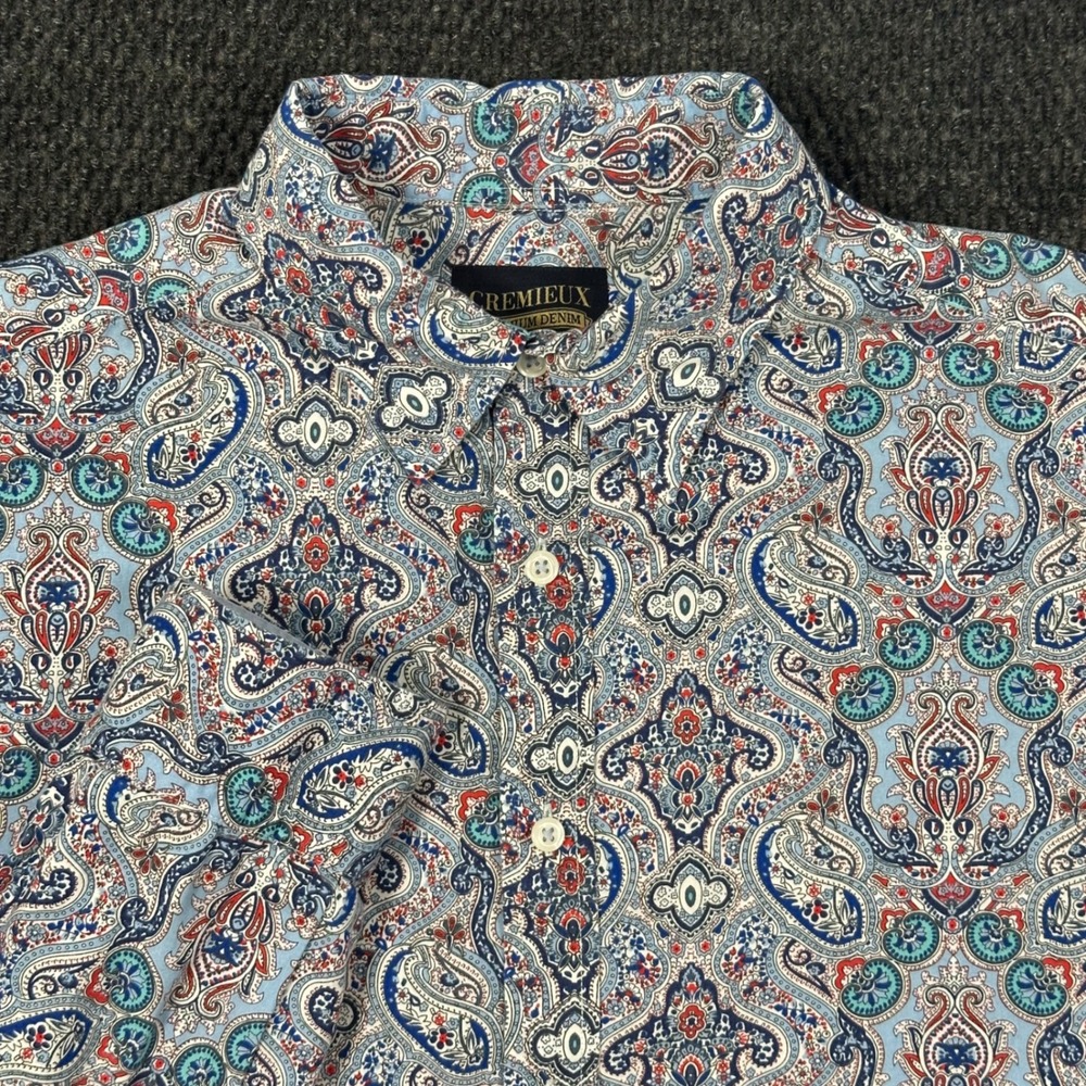 Cremieux Paisley Button Up Shirt Mens XL Blue Premium Denim Long Sleeve